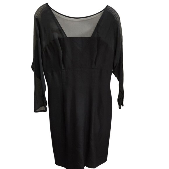 Vintage Black Sheer Sleeve Open Back Sheath Dress W/ Chiffon Bow Detail Size 15 - Picture 2 of 8